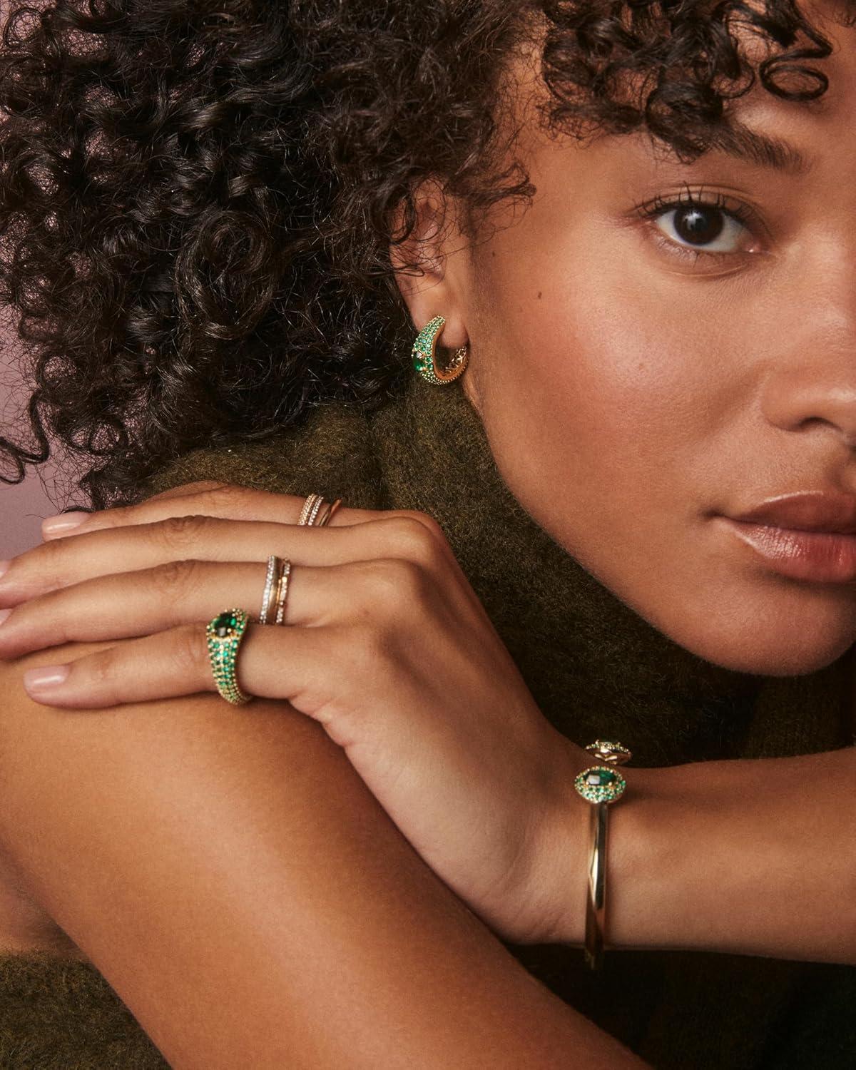 image:imageKendra Scott Bella Hoop Earrings Fashion Jewelry for WomenGOLD DARK GREEN CRYSTAL