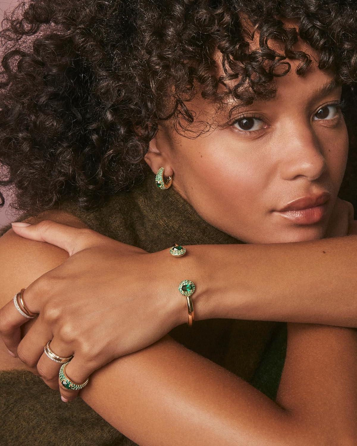 image:imageKendra Scott Bella Hoop Earrings Fashion Jewelry for WomenGOLD DARK GREEN CRYSTAL