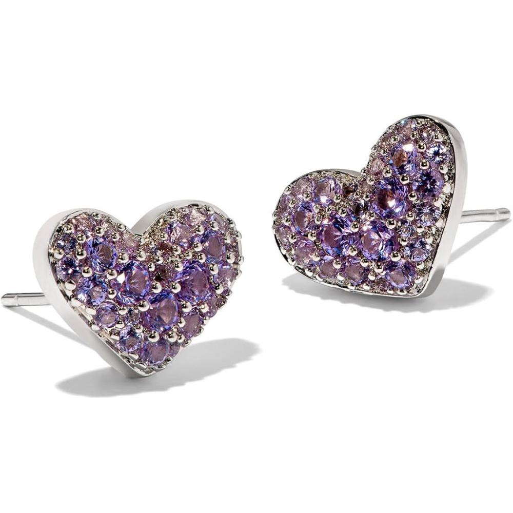 image:imageKendra Scott Ari Pave Crystal Heart Stud Earrings Fashion Jewelry for WomenRHODIUM  SAPPHIRE LAVENDER BLUE
