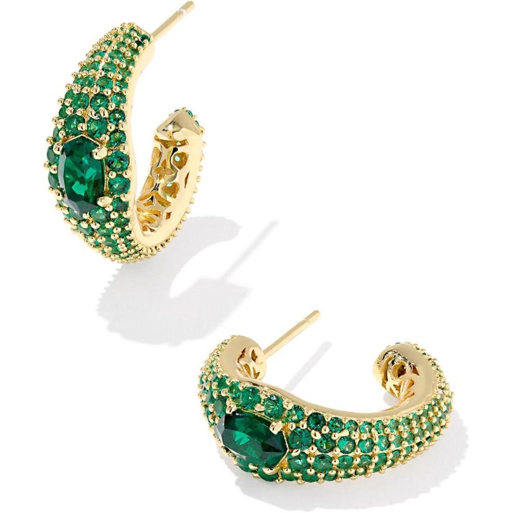 image:imageKendra Scott Bella Hoop Earrings Fashion Jewelry for WomenGOLD DARK GREEN CRYSTAL