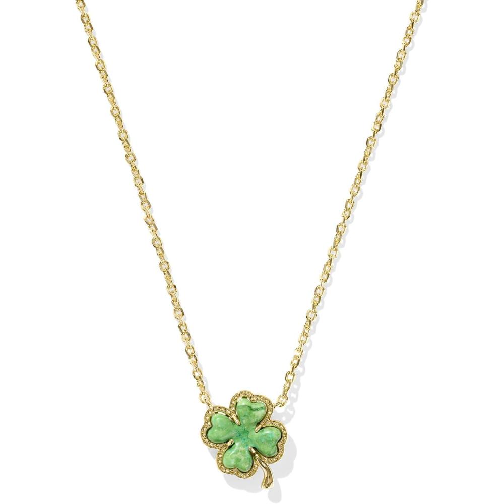image:imageKendra Scott Clover Short Pendant Necklace in Lime Green Magnesite 14k GoldPlated Brass Fashion Jewelry for Women