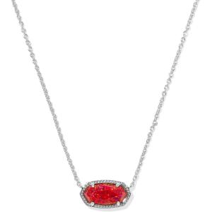 Kendra Scott Elisa Pendant Necklace for Women, Fashion Jewelry, 14k Gold-Plated(RHODIUM – RED LAB GROWN OPAL)