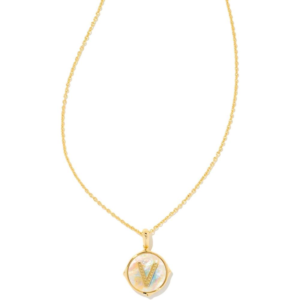 image:imageKendra Scott 14k GoldPlated Brass Letter AZ Disc Reversible Pendant Necklace Fashion Jewelry for WomenLetter V