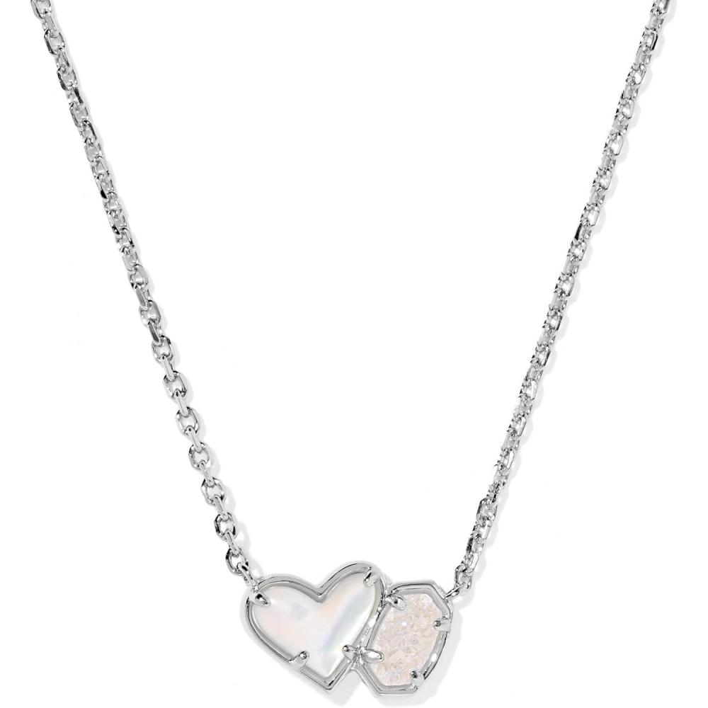 image:imageKendra Scott Ari Heart Emilie Pendant Necklace Fashion Jewelry for WomenRHODIUM IVORY MOTHER OF PEARL AND IRIDESCENT DRUSY