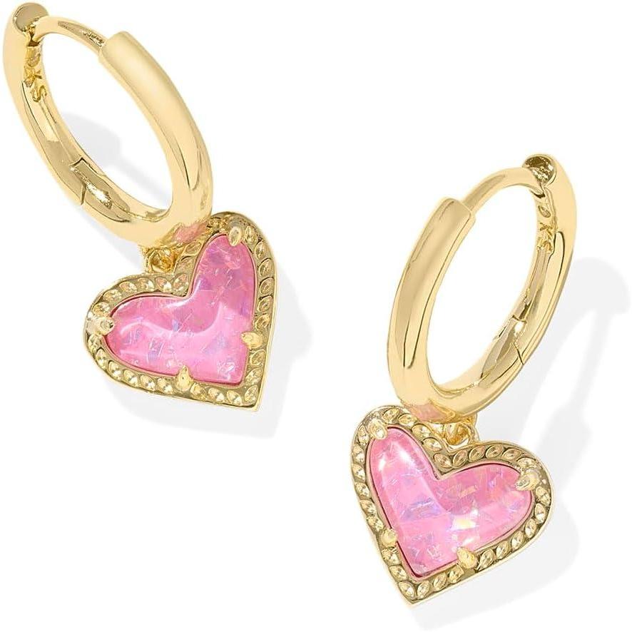 image:imageKendra Scott Ari Heart Huggie Earrings for Women Fashion JewelryGOLD PINK IRIDESCENT GLITTER GLASS