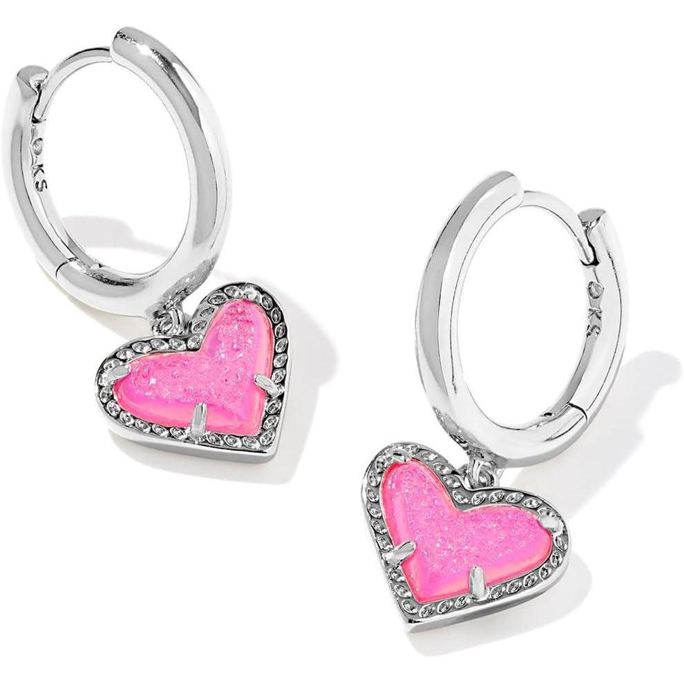 image:imageKendra Scott Ari Heart Huggie Earrings for Women Fashion JewelryRHODIUM HOT PINK DRUSY