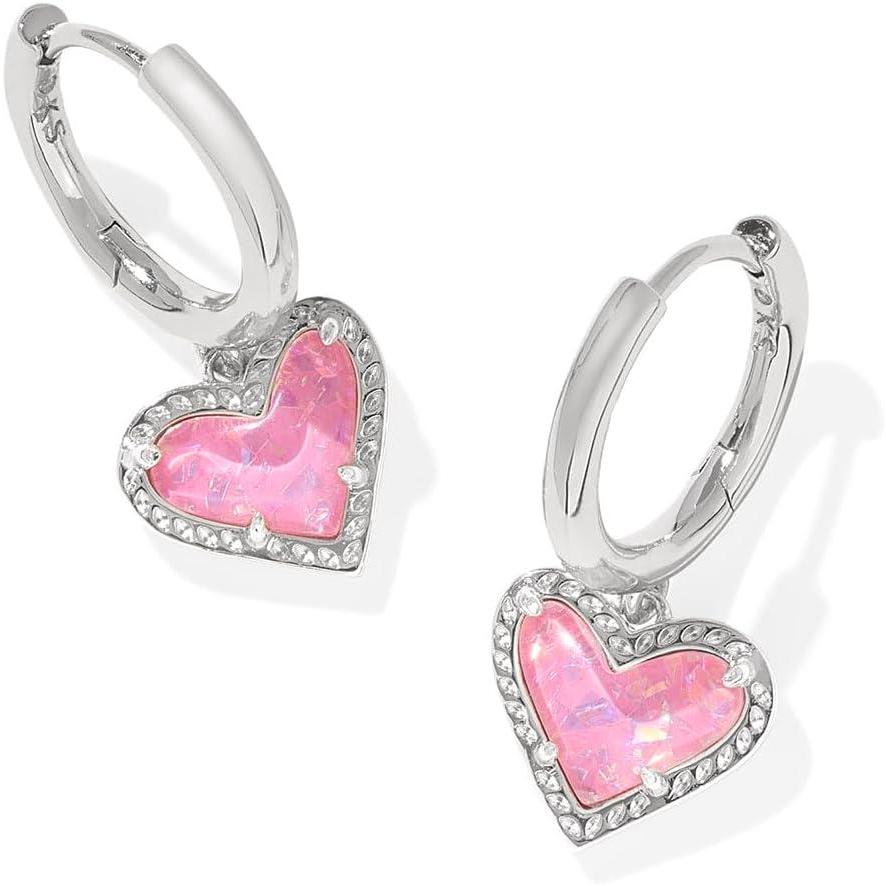 image:imageKendra Scott Ari Heart Huggie Earrings for Women Fashion JewelryRHODIUM PINK IRIDESCENT GLITTER GLASS
