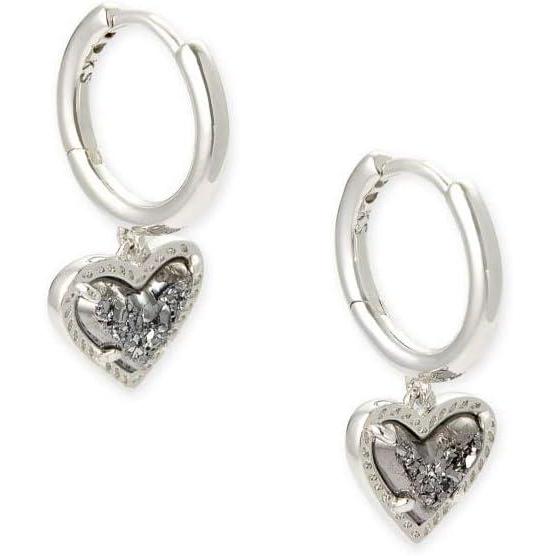 image:imageKendra Scott Ari Heart Huggie Earrings for Women Fashion JewelryRHODIUM PLATINUM DRUSY