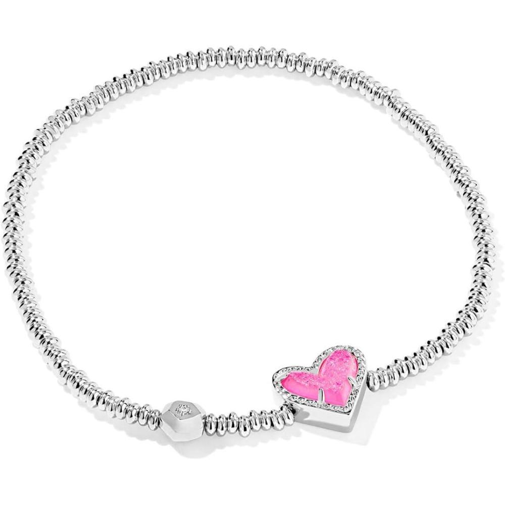 image:imageKendra Scott Ari Heart Stretch Bracelet Fashion Jewelry for WomenRHODIUM HOT PINK DRUSY