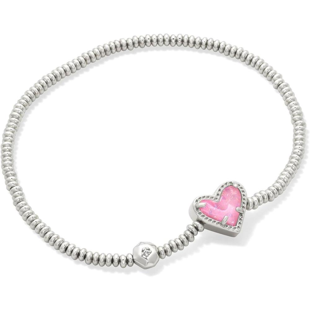 image:imageKendra Scott Ari Heart Stretch Bracelet Fashion Jewelry for WomenRHODIUM PINK IRIDESCENT GLITTER GLASS