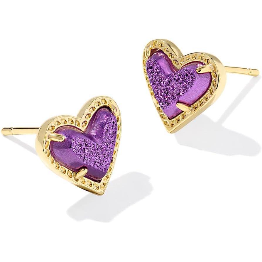image:imageKendra Scott Ari Heart Stud Earrings for Women Fashion JewelryGOLD  PURPLE DRUSY