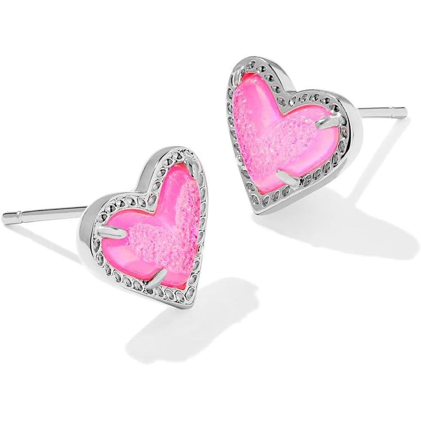 image:imageKendra Scott Ari Heart Stud Earrings for Women Fashion JewelryRHODIUM HOT PINK DRUSY