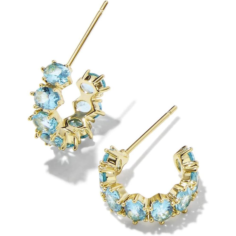 image:imageKendra Scott Cailin Crystal Huggie Earrings Fashion Jewelry For WomenGOLD AQUA CRYSTAL