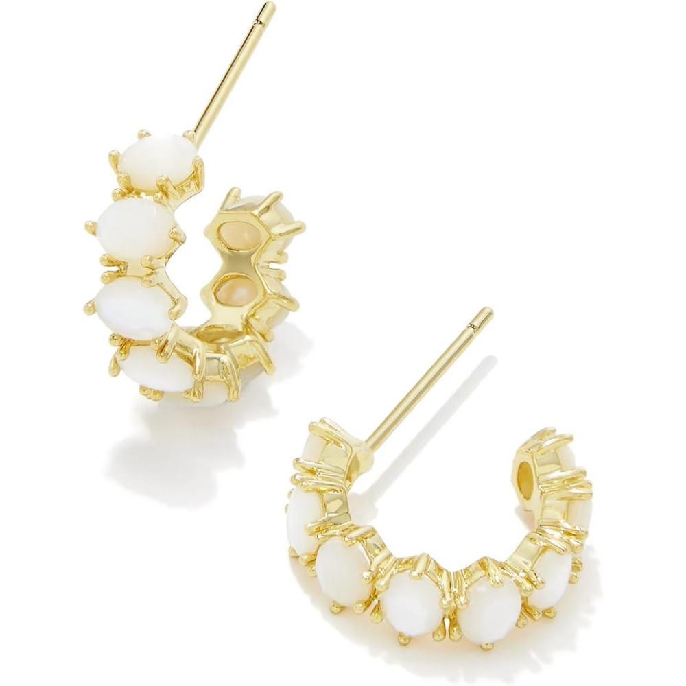 image:imageKendra Scott Cailin Crystal Huggie Earrings Fashion Jewelry For WomenGOLD IVORY MOTHEROFPEARL
