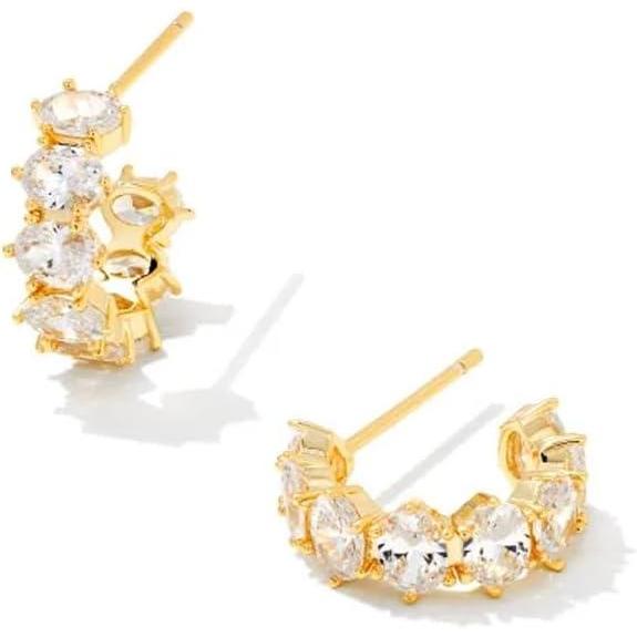 image:imageKendra Scott Cailin Crystal Huggie Earrings Fashion Jewelry For WomenGOLD METAL WHITE CUBIC ZIRCONIA