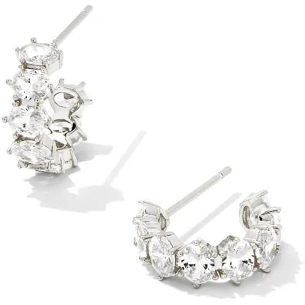 image:imageKendra Scott Cailin Crystal Huggie Earrings Fashion Jewelry For WomenRHODIUM METAL WHITE CUBIC ZIRCONIA