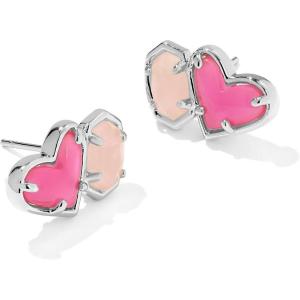 Kendra Scott Ari Heart Emilie Stud Earrings, Fashion Jewelry for Women(RHODIUM – AZALEA ILLUSION AND ROSE QUARTZ)