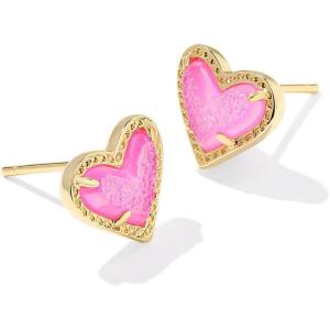 Kendra Scott Ari Heart Stud Earrings for Women, Fashion Jewelry(GOLD – HOT PINK DRUSY)