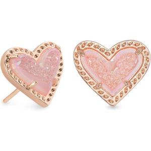Kendra Scott Ari Heart Stud Earrings for Women, Fashion Jewelry(ROSE GOLD – PINK DRUSY)