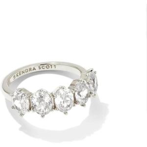 Kendra Scott Cailin 14k Crystal Band Ring, Fashion Jewelry For Women(RHODIUM METAL – WHITE CUBIC ZIRCONIA)