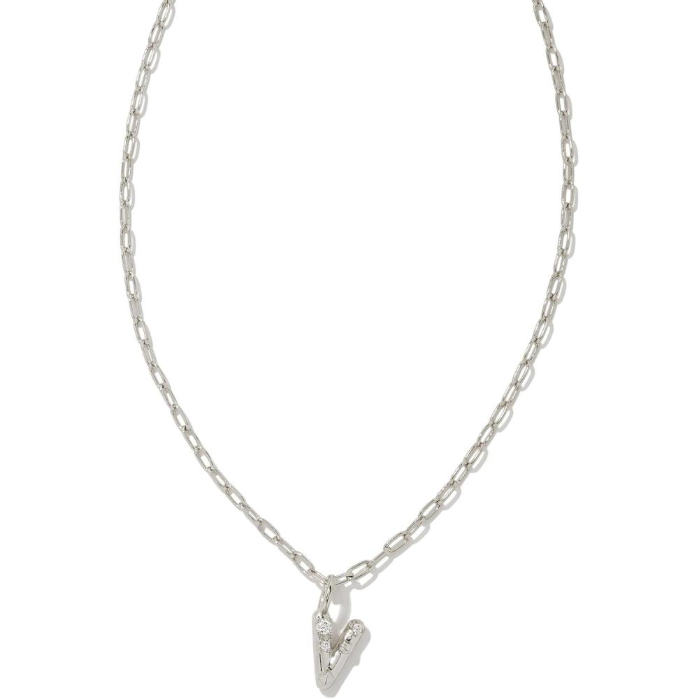 image:imageKendra Scott Crystal Letter Short Pendant Necklace Fashion Jewelry for WomenLetter V RHODIUMPLATED