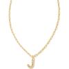Kendra Scott Crystal Letter Short Pendant Necklace, Fashion Jewelry for Women(Letter J (GOLD-PLATED))