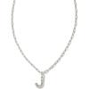 Kendra Scott Crystal Letter Short Pendant Necklace, Fashion Jewelry for Women(Letter J (RHODIUM-PLATED))