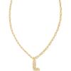 Kendra Scott Crystal Letter Short Pendant Necklace, Fashion Jewelry for Women(Letter L (GOLD-PLATED))