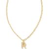 Kendra Scott Crystal Letter Short Pendant Necklace, Fashion Jewelry for Women(Letter R (GOLD-PLATED))