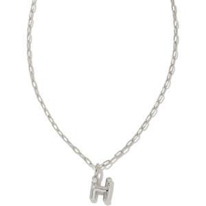 Kendra Scott Crystal Letter Short Pendant Necklace, Fashion Jewelry for Women(Letter H (RHODIUM-PLATED))