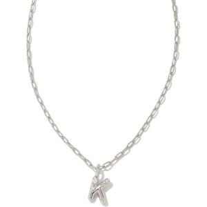 Kendra Scott Crystal Letter Short Pendant Necklace, Fashion Jewelry for Women(Letter K (RHODIUM-PLATED))