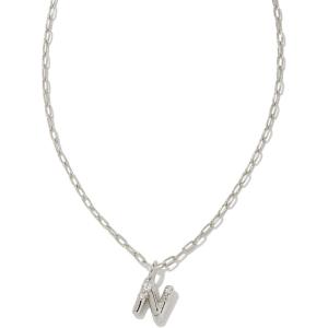 Kendra Scott Crystal Letter Short Pendant Necklace, Fashion Jewelry for Women(Letter N (RHODIUM-PLATED))