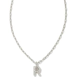 Kendra Scott Crystal Letter Short Pendant Necklace, Fashion Jewelry for Women(Letter R (RHODIUM-PLATED))