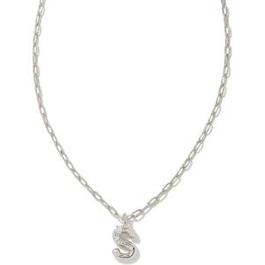 Kendra Scott Crystal Letter Short Pendant Necklace, Fashion Jewelry for Women(Letter S (RHODIUM-PLATED))
