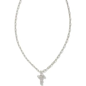 Kendra Scott Crystal Letter Short Pendant Necklace, Fashion Jewelry for Women(Letter T (RHODIUM-PLATED))