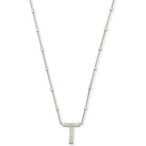 Kendra Scott Letters A-Z Pendant Necklace for Women, Fashion Jewelry, Rhodium-Plated Brass(Letter T)