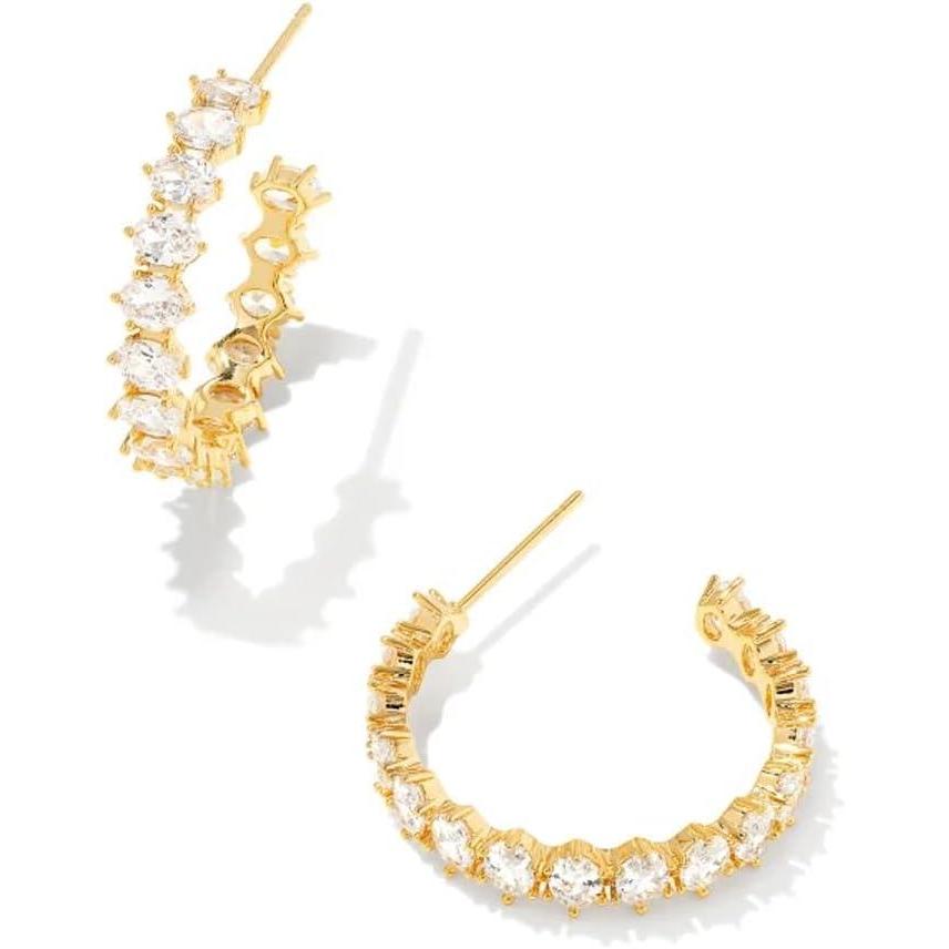 image:imageKendra Scott Cailin Crystal Hoop Earrings Fashion Jewelry For WomenGOLD METAL WHITE CUBIC ZIRCONIA