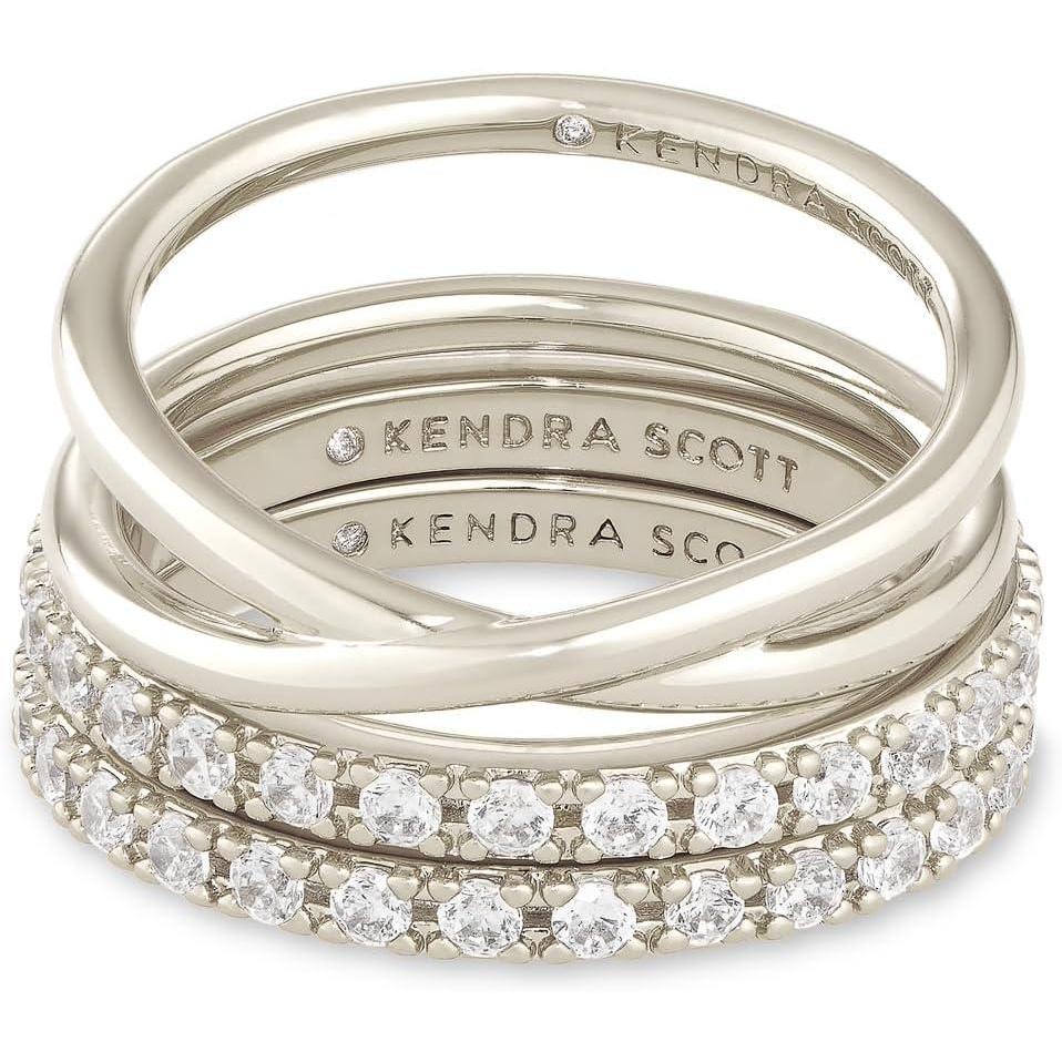 image:imageKendra Scott Livy RhodiumPlated Rings Set of 3 in White Crystal Size 8