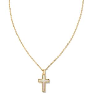 Kendra Scott Cross Pendant Necklace for Women, Fashion Jewelry(GOLD – IVORY MOTHER OF PEARL)
