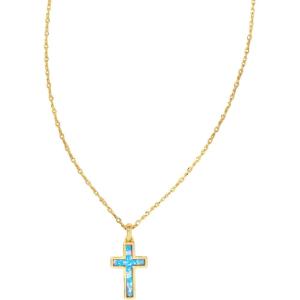 Kendra Scott Cross Pendant Necklace for Women, Fashion Jewelry(GOLD – PERIWINKLE OPAL)