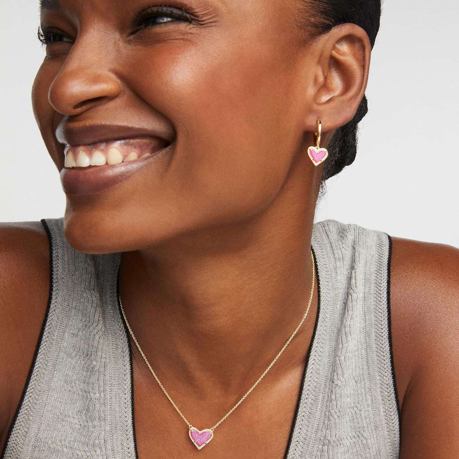 image:imageKendra Scott Ari Heart Adjustable Length Pendant Necklace for Women Fashion JewelryGOLD HOT PINK DRUSY