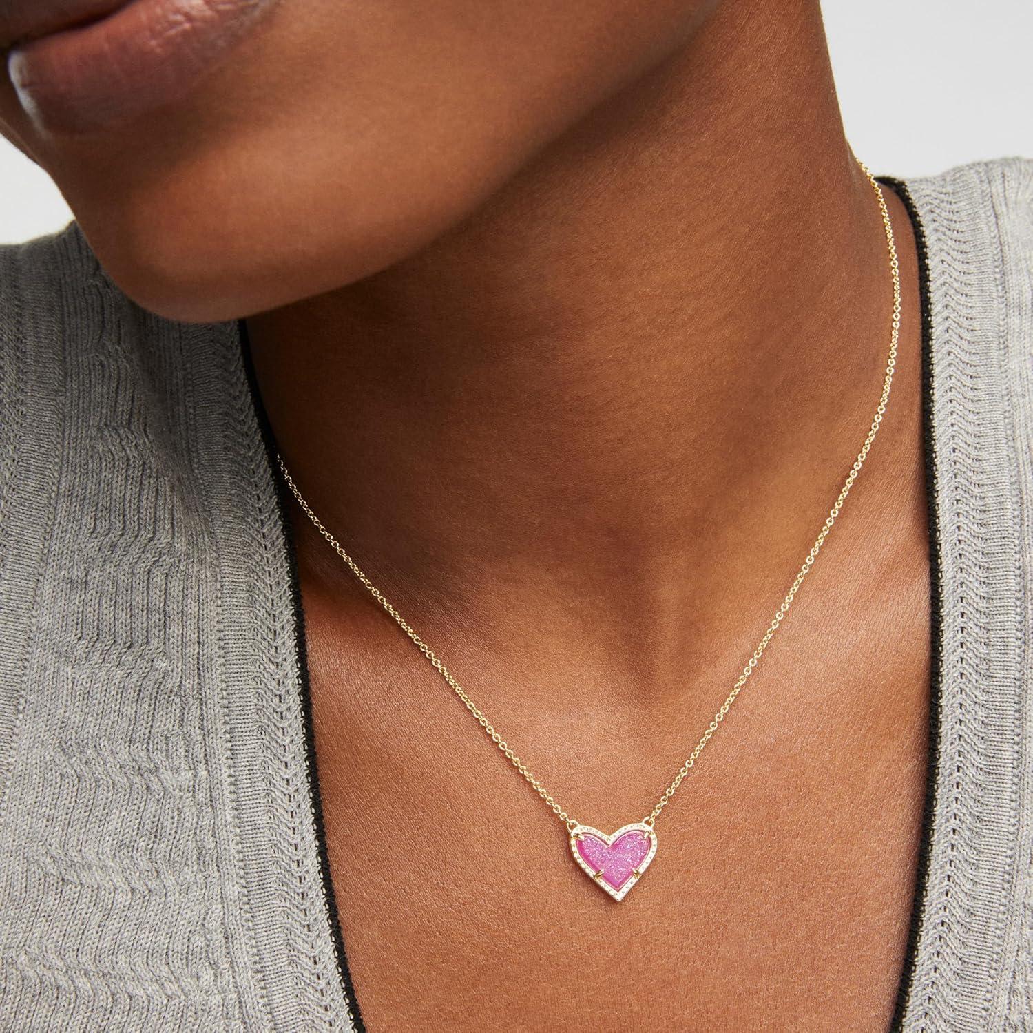 image:imageKendra Scott Ari Heart Adjustable Length Pendant Necklace for Women Fashion JewelryGOLD HOT PINK DRUSY