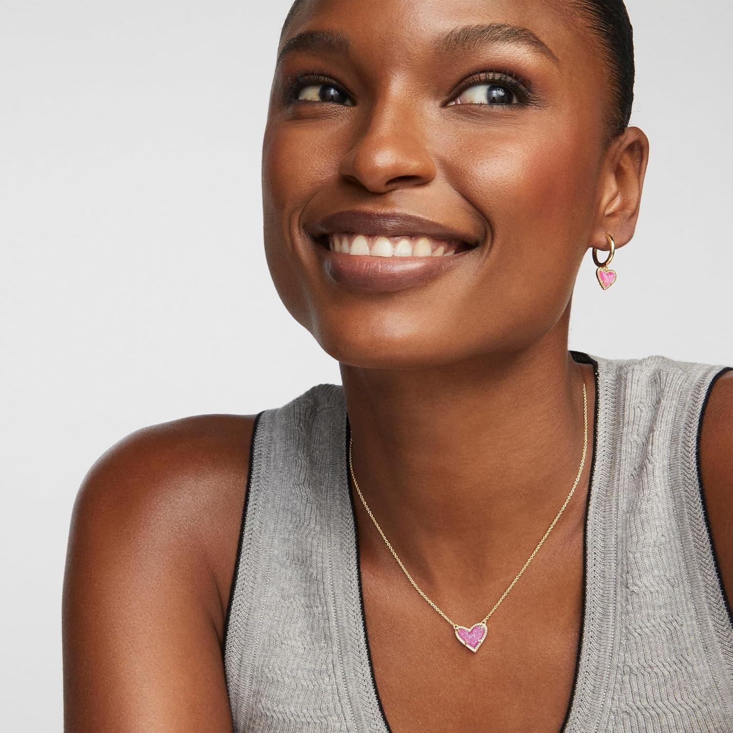 image:imageKendra Scott Ari Heart Adjustable Length Pendant Necklace for Women Fashion JewelryGOLD HOT PINK DRUSY