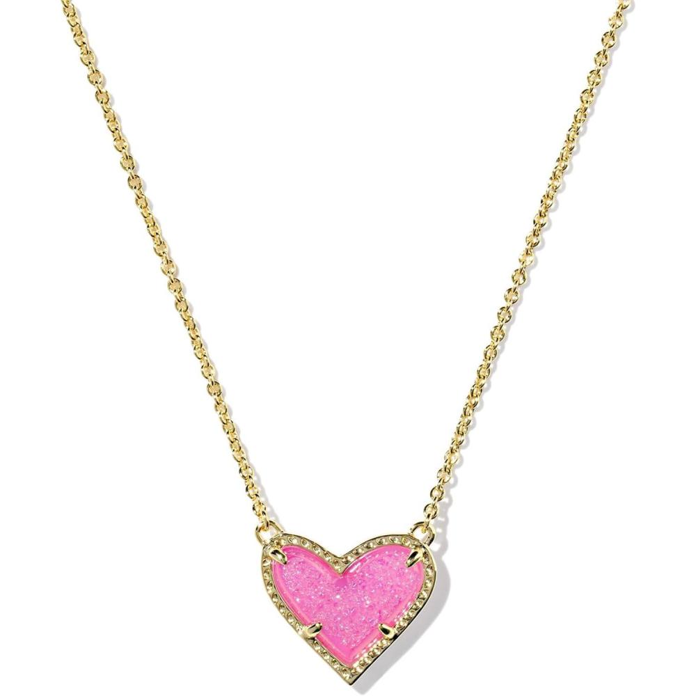 image:imageKendra Scott Ari Heart Adjustable Length Pendant Necklace for Women Fashion JewelryGOLD  HOT PINK DRUSY
