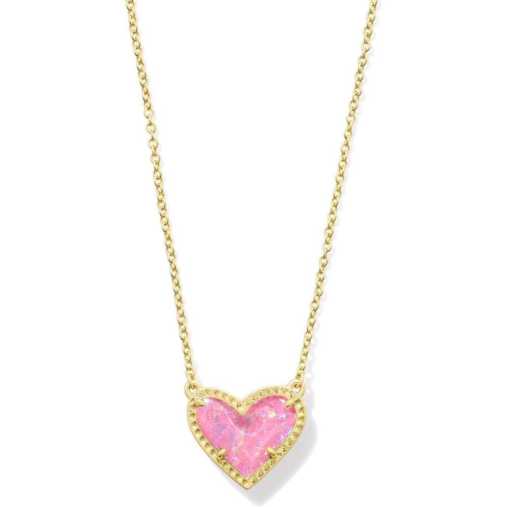 image:imageKendra Scott Ari Heart Adjustable Length Pendant Necklace for Women Fashion JewelryGOLD PINK IRIDESCENT GLITTER GLASS