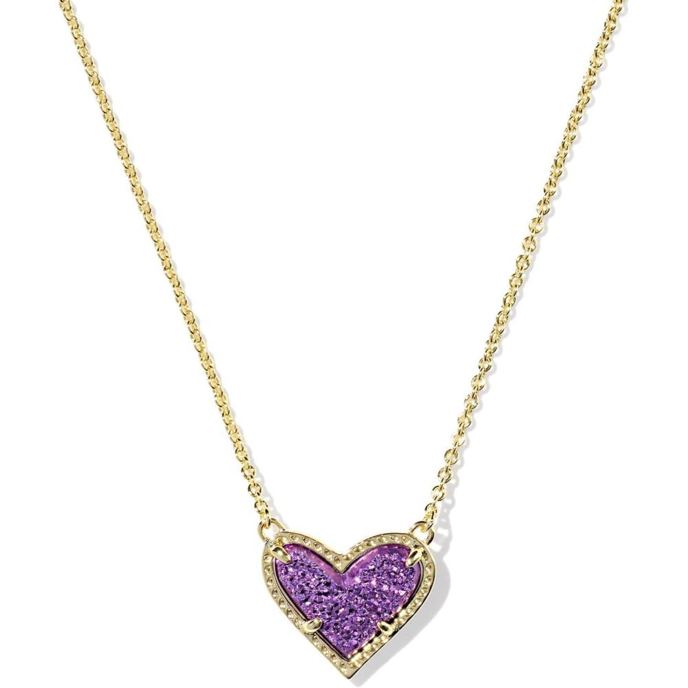 image:imageKendra Scott Ari Heart Adjustable Length Pendant Necklace for Women Fashion JewelryGOLD PURPLE DRUSY