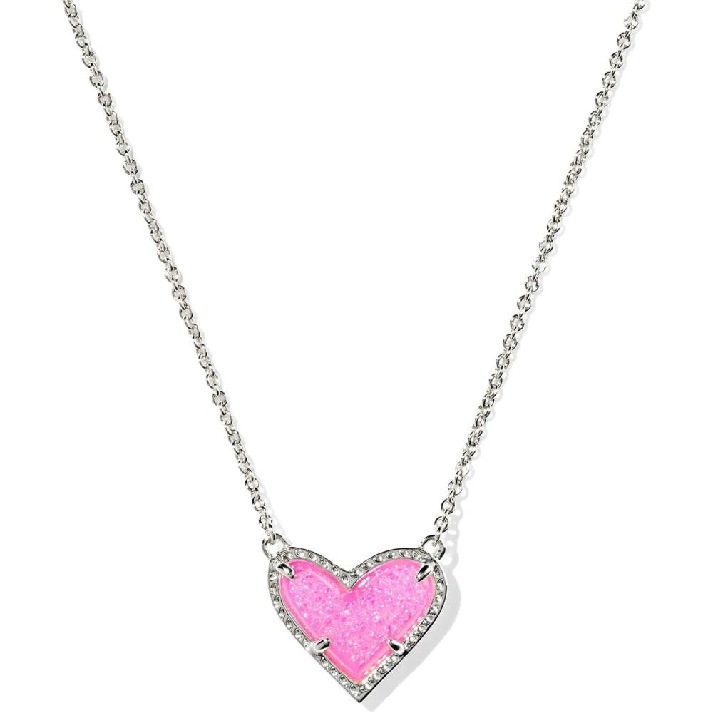 image:imageKendra Scott Ari Heart Adjustable Length Pendant Necklace for Women Fashion JewelryRHODIUM HOT PINK DRUSY