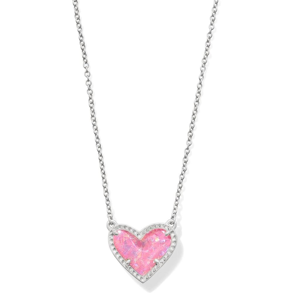 image:imageKendra Scott Ari Heart Adjustable Length Pendant Necklace for Women Fashion JewelryRHODIUM PINK IRIDESCENT GLITTER GLASS