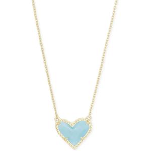 Kendra Scott Ari Heart Adjustable Length Pendant Necklace for Women, Fashion Jewelry(GOLD – LIGHT BLUE MAGNESITE)