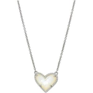 Kendra Scott Ari Heart Adjustable Length Pendant Necklace for Women, Fashion Jewelry(RHODIUM – IVORY MOTHER OF PEARL)